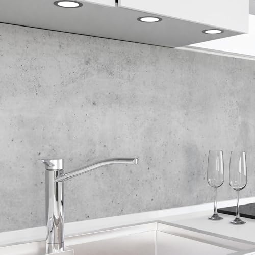 danario Küchenrückwand selbstklebend - Matt - Spritzschutz Küche - versteifte PET Folie - 0,4 mm - Beton - 60cm x 220cm