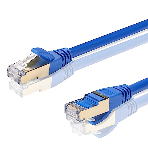 QSFPTEK 0.5M CAT 8 Ethernet Cable, Blue High-Speed Internet LAN Wires, Dual Shielded S/FTP 40Gbps 2000MHz Gigabit Network Patch Cable for Gaming PC, WiFi Extender,Router, X box,Computer