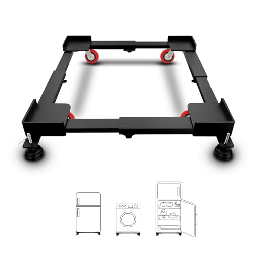 Image of Smart Shelter Washing Machine Trolley for Fully and Semi Automatic, Front or Top Load, Fridge and Dishwasher Stand, Adjustable Metal and Wheels, Capacity 250Kg, Black (Min: 17 inchx17 inch, Max: 27 inchx29 inch)