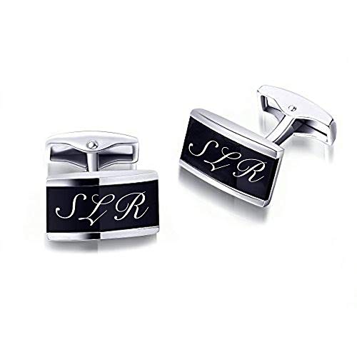 Personalized Black & Silver Two Tone Stainless Steel Cufflinks Monogram Custom Engraved Free - Ships from USA4