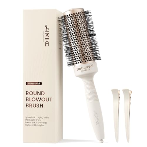 AIMIKE Rundbürste zum Föhnen NaturaVol Medium Runde Haarbürste für Blow Drying & Styling Boost Volumen & Glätte mit 2 Clips (43mm Fass 63mm mit Borsten)
