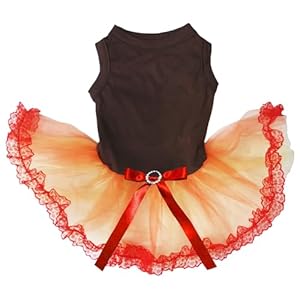 Petitebella Plain Thanksgiving Theme Dog Dress (Brown/Orange Lace-1, XXX-Large)