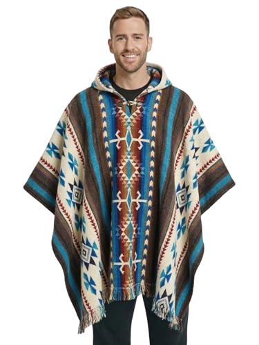Image of Wool Poncho Adult Ponchos With Hood for men Alpaca Poncho Men Artesanal Ponchos Adult Alpaca Mens Panchos