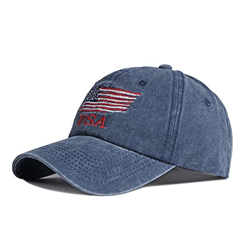 Casquette de baseball lavable en coton bleu marine taille Medium réglable et unisexe