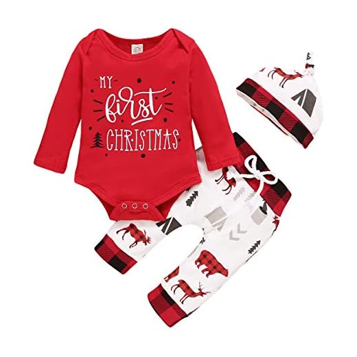 Sfuzwg Conjunto de Ropa de Navidad para bebé recién Nacido, niña, niño, mi Primer Conjunto de chándal, Pantalones, Sombrero, Conjunto de Ropa de Navidad para recién Nacido