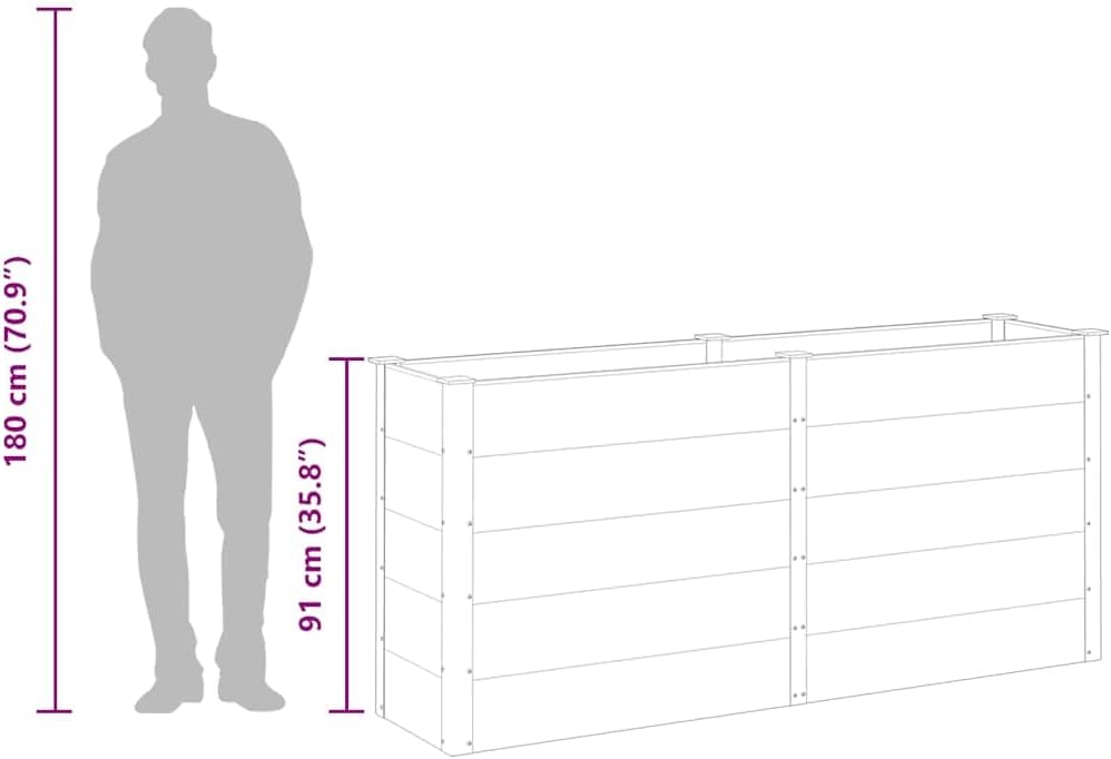 vidaXL Raised Garden/Flower Bed - Gray WPC/Steel, Weather-, Modern Design, 78.7" x 19.7" x 35.8"