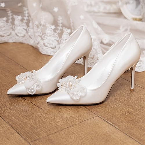 High Heels for Women Elegant White High-Heeled Wedding Shoes for Brides Satin Party Dress Shoes with Bow Design3