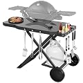 Barbqtime Upgraded Portable Grill Cart for Weber Q1200, Q1000, Q2200, Q2000, Q2400, Foldable Cart for Weber Q Series Gas Grills, Outdoor BBQ Stand with Propane Tank Holder for Travel and Camping