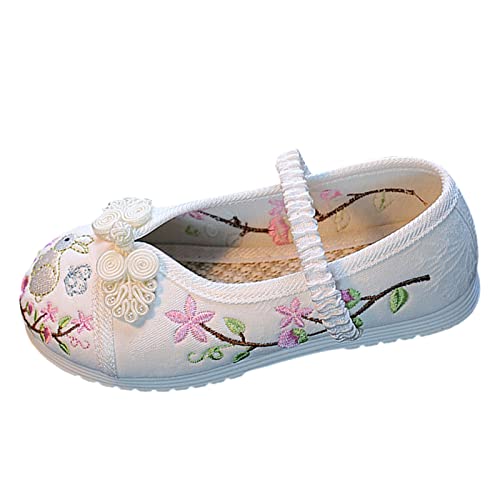 Oink Slides Girls Flat Bottomed Embroidered Sandals Fashionable Costume Children Performance Sandals Simple Apparel (White, 2.5 Big Kids)