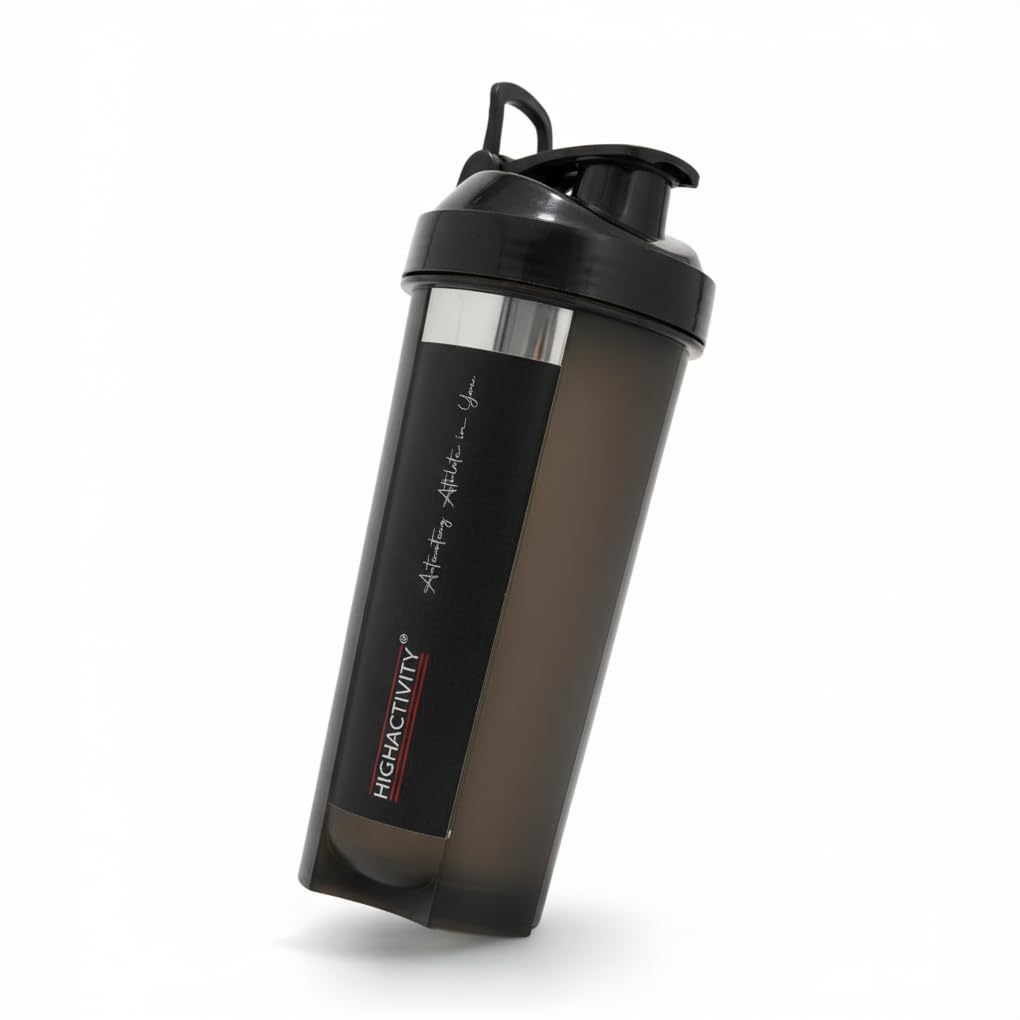 High Activity- Plastic Gym Shaker Bottle, Leakproof Sipper Bottle Ideal for Protein, Preworkout and Bcaas, BPA-Free Material, 700 ML (Phantom Black)-image-2