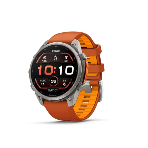 Garmin Fenix 9 Pro – 47 mm, Titan mit herbstorange/funkenorangefarbenem Silikonband, LTE und Inreach-Funktionen Werden in den VAE Nicht unterstützt, bis zu 31 Tage Akkulaufzeit, LED-Taschenlampe