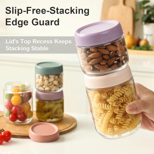 Image of NETANY 12 Pack Overnight Oats Containers with Lids, 16oz & 10oz & 8oz Mason Glass Jars