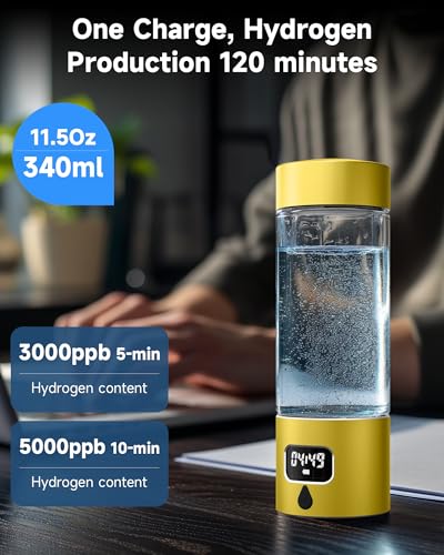 Image of Hydrogen Water Bottle Generator, Gold | 5000 PPB Hydrogen Rich Water, LED Timer, Rechargeable 1300mAh Battery, Glass Bottle with Aluminum Alloy Shell