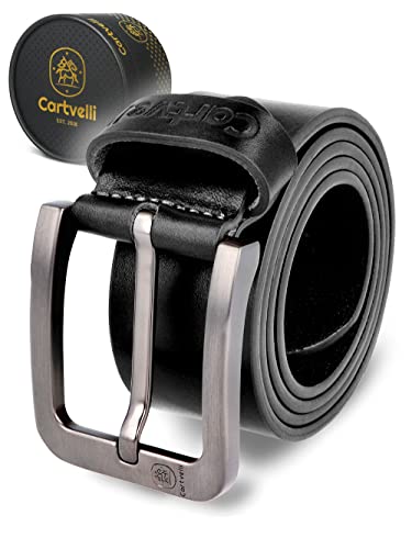 Cartvelli Ceinture en cuir de qualité supérieure pour homme avec boîte cadeau - En cuir véritable - 40 mm - Peut être raccourcie pour jeans, costume et pantalon, Noir , 120 cm Cover