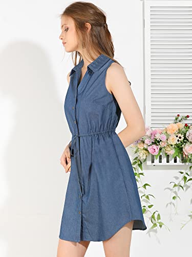 Image of Allegra K Women's Chambray Dress Sleeveless Button Down Jean Denim Shirt Dresses