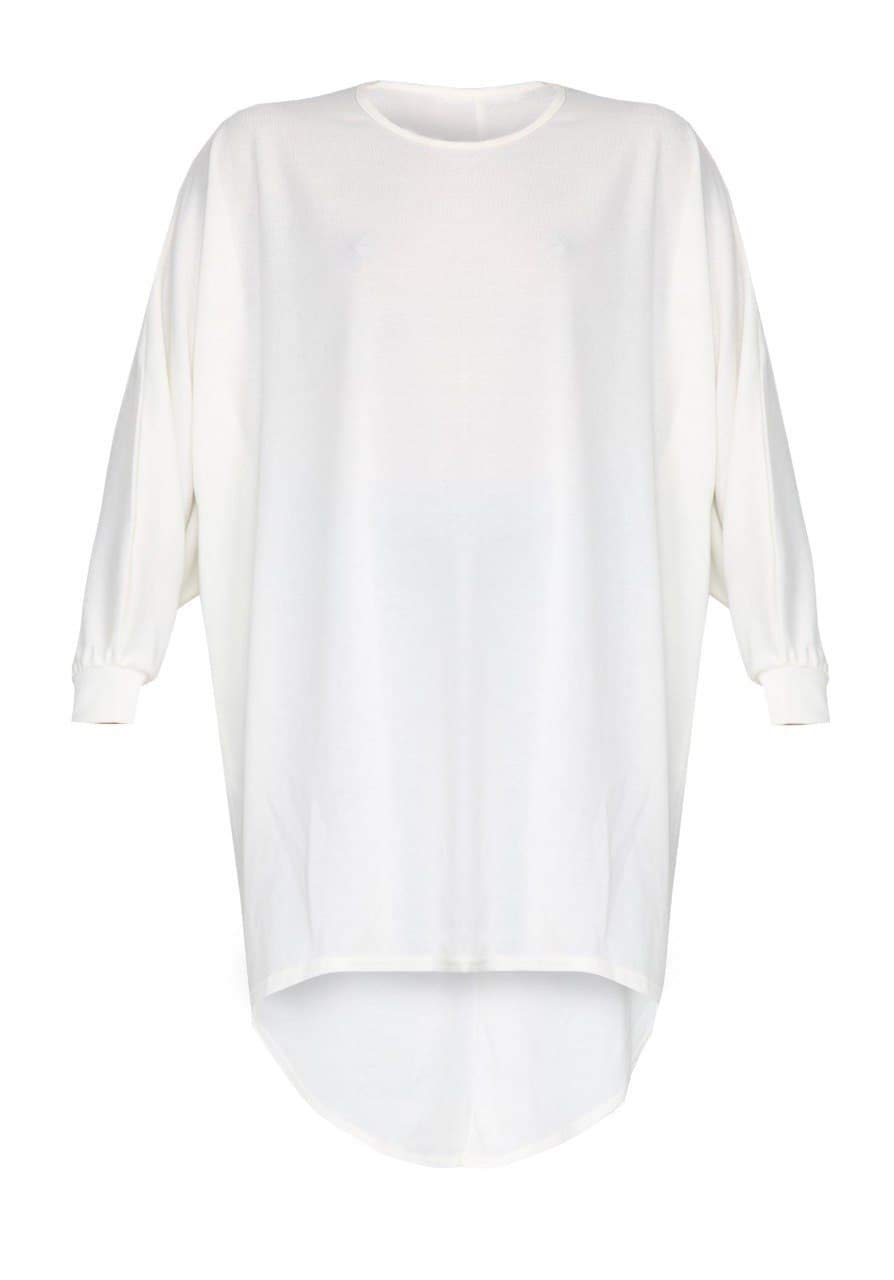 Wearall Women's Cream Plus Plain Oversized Knit Long Sleeve Batwing Dip Hem Baggy Top - 20/22