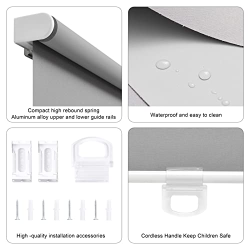 Blackout Roller Shades Blinds Cordless for Windows Pull Down Room Darkening Door Blinds with Thermal Insulated Easy to Install for Living Room,Bedroom,Home,Office Bathroom Grey 65" W x 72" H