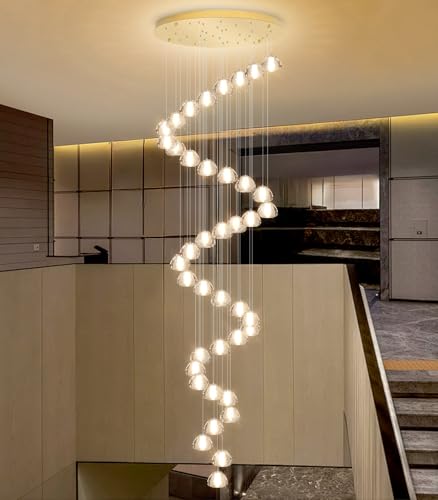 Image of 236'' Long Large Crystal Chandeliers LED Chandeliers for High Ceiling Handing Light Fixture for Entrance Hallway Foyer Staircase Lobby Gold