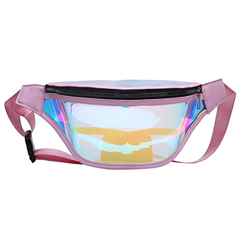 Balakaka Transparent Sac Banane Holographique Ville Femme Homme Unisexe Elégant Fanny Pack Iperméable Convient à Voyage Randonnée Courir Sac Banane Réglable avec Bretelles Rose Cover