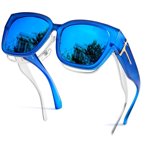 Image of SIPHEW Mirrored Sunglasses Polarized Fit Over Glasses for Women - Trendy Large Square w UV400 Protection Sun Glasses