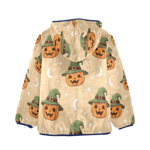 Halloween Pumpkin Witch Hat Toddler Fleece Jacket Girl Boys Hooded Fleece Jacket Coat Warm Outwear Zip-up 3-10T2