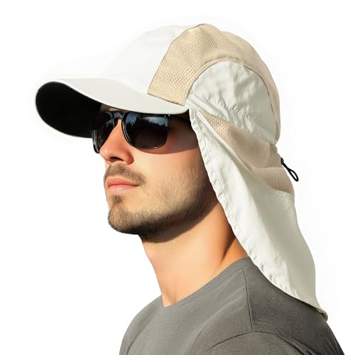 Image of Mens Sun Hat with Breathable Mesh Sun Hats for Men Sun Protection Fishing Hat with Neck Flap for Hiking Cycling