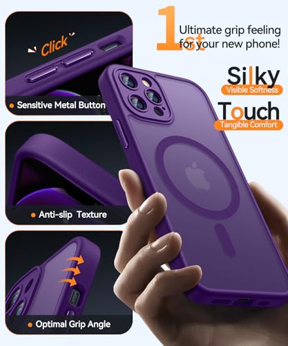 Image of CANSHN Magnetic Compatible with iPhone 12 Pro Max Case, Upgraded [Full Camera Protection] [Compatible with Magsafe] [Translucent Matte] Shockproof Protective Phone Cover 6.7 Inch - Deep Purple
