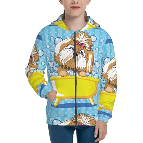 Dog Takes a Bath in the Bathtub Kids Pullover Hoodies Boys Zip Up Sweatshirts Girls Athletic Clothes with Pocket3