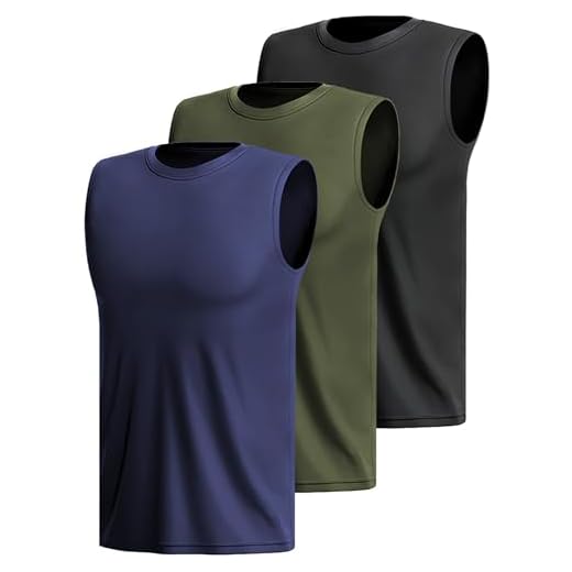 Lot de 3 ou 5 débardeurs de sport pour homme - Sans manches - Séchage rapide - Respirant - Pour la course à pied, la gym - Sans manches, Noir/bleu foncé/vert militaire, 4XL
