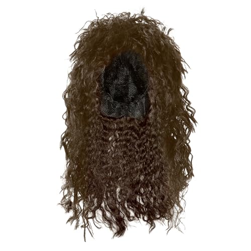 SKHAOVS Braun Perücke 60er 70er 80er Jahre Perücke Herren perücke Vokuhila Perücke Langes Lockige Perücke Disco Punk Rock Perücke Karneval Halloween Cosplay Perücke für Erwachsene (Braun)