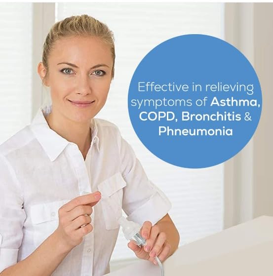 Woman holding nebulizer atomizer, indicating effectiveness for respiratory conditions