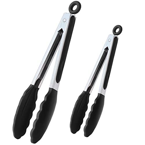 IOCBYHZ Kitchen Tongs for Cooking with Non-Stick Silicone Tip 2 Pack (9
