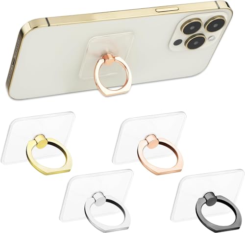 Image of KolorFish Transparent Phone Ring Stand Holder Mobile Phone Ring Holder Finger Grip 360 Degree Rotation (Transparent Rose Gold Square)