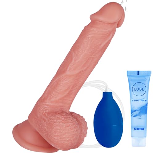Realistic Squirting Dildo 8 inch Thick G-Spot Anal Dildo with Enema Bulb and Suction Cup Women Sex Toys for Solo or Couples Fun (Flesh)