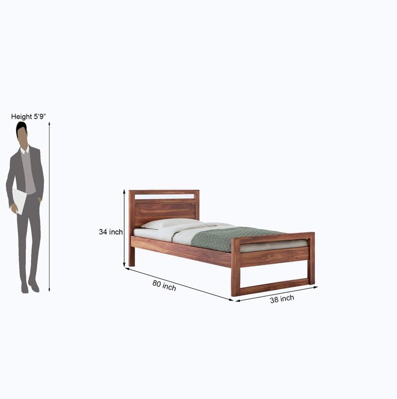 Image of KR Furniture Solid Sheesham Wood Single Bed with Headboard & Footboard | Wooden Palang Cot for Bedroom, Hostel, PG & Guest Room | Strong Single Bed | Fits 72 x 36 Inch Mattress | Honey Finish