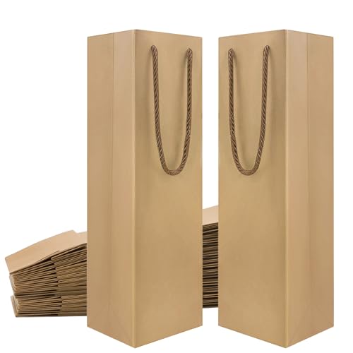 OulQinyhome 20 Piezas Bolsa de Vino,Bolsas Regalo de Papel Kraft para Botellas de Vino,Bolsas con Asa para Regalos,Embalaje Bolsos de Botella para Fiestas,Banquetes,Bodas y Navidad (Marrón)