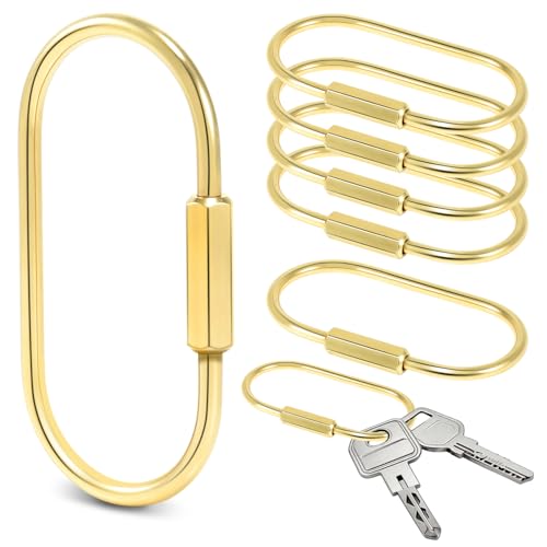 6 Pack Brass Keychain Gold Carabiner Clip with Secure Locking Screw Carabiners Key Holder Keychains Key Ring for Outdoor Camping Paracord Lanyard Keys Chain Backpack Bags Luggage Tags Clip Anti-Theft