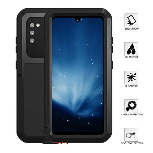 LOVE MEI Samsung Galaxy A41 Coque, Aluminium Métal + Verre trempé étanche Antichoc Militaire Heavy Duty Robuste Couverture Housse Coque, pour Samsung Galaxy A41 (A41, Noir)