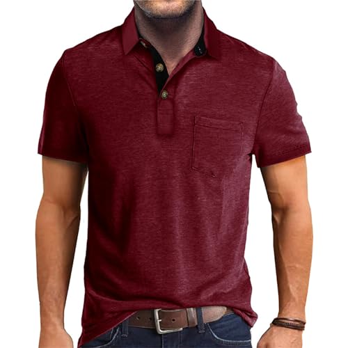 Image of Men's Short Sleeve Polo Shirts Buttons Collared T Shirts with Pocket