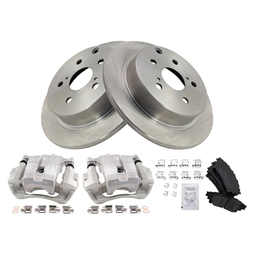 Image of TRQ Rear Brake Pad and Rotor Set Ceramic Solid Rotors Calipers | For 2012-2017 Toyota Prius V