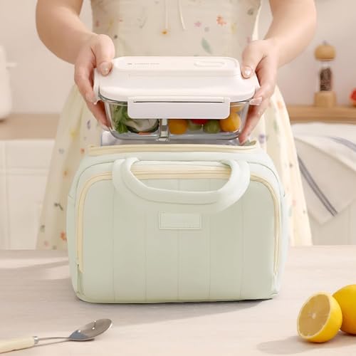 Image of SVH Leak-Resistant Insulated Lunch Bag for Women & Kids | Thermal Lunch Tote with Double Zipper, Front Pocket & Reusable Design for Office, School & Travel (Mint Cream)