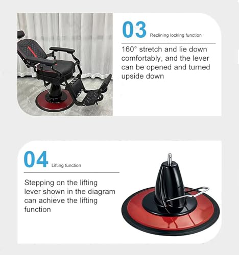 Vintage Hydraulic Stylist Chair: Classic Leather Recliner w/Flip Footrest - Heavy-Duty 450lb Capacity Beauty Throne for Home/Tattoo Studios - Image 6