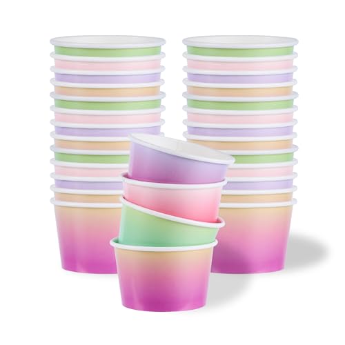Image of Restaurantware Paper Cups 200 Count 8 Ounce Square Disposable Ice Cream Containers, Leak-Resistant Paper Dessert To Go Cups, Hot And Cold Food, Durable Assorted Ombre Design