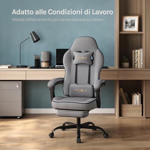 Sedia Gaming, Ampia Sedia da Ufficio Ergonomica Imbottita con Cuscino a Molla, Alta Capacità di Carico, Poltrona per Computer con Schienale Alto e Poggiapiedi, Tessuto a rete, Grigio, GS11gr - Sedia gaming - Immagine 8