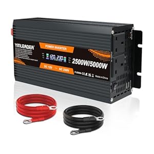 Yinleader Power Inverter 2500W /5000W DC 12V to 240V AC with LCD Display Power Converter with 2 UK Sockets & 2 USB Ports for Car Camping RV Household Truck