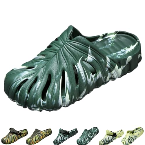 Image of Monstera Slippers, Variegated Monstera Shoes, Non-Slip Soft Lightweight Bathroom Slides Unisex