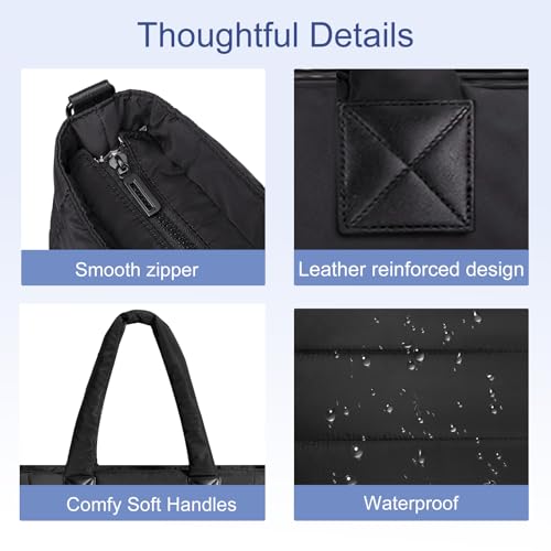 Image of Puffer Tote Bag for Women Quilted Nurse Bag Lightweight Work Bag for Teacher Travel Handbag with Multiple Pockets