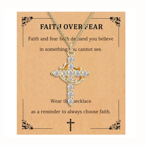 Dainty Cross Necklace for Women, Gold Cross Necklace With Crown Rotated Pendant Cubic Zirconia Diamond 18 K Gold Plated Cute Simple Cross Crown Jewelry for Women