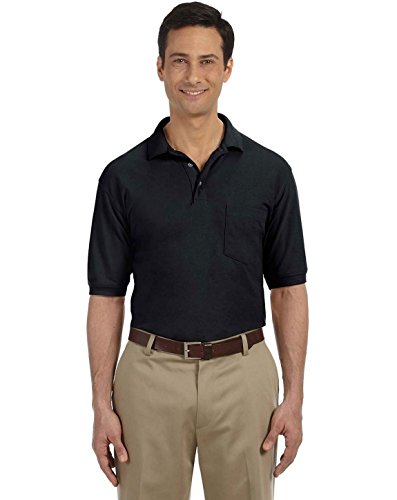 Polo avec poche homme Harriton M265P haut manches courtes coton polyester noir