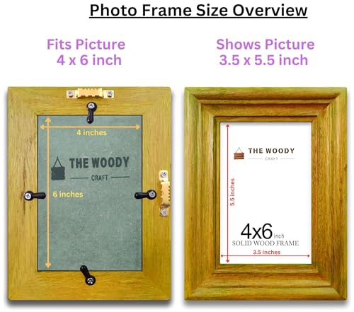 Image of 6x4 Photo Frame | Photo Frames for Wall Decor | Small picture Frame | Yellow Wood Frames for Wall | Best Gift for Friends & Family (4x6 inch, Yellow)